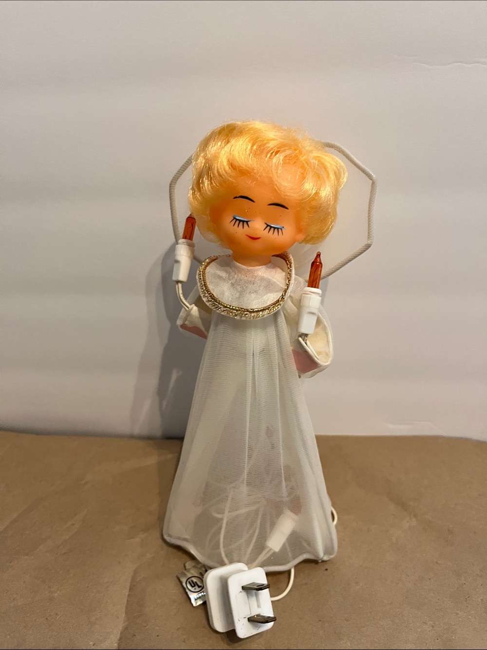 Vintage White Angel Tree Topper with Blonde Hair